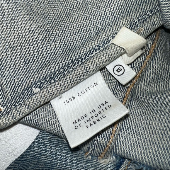 GRLFRND Cara Blue Denim Jacket Size XS Distressed USA Designer Raw Hem - Picture 7 of 10